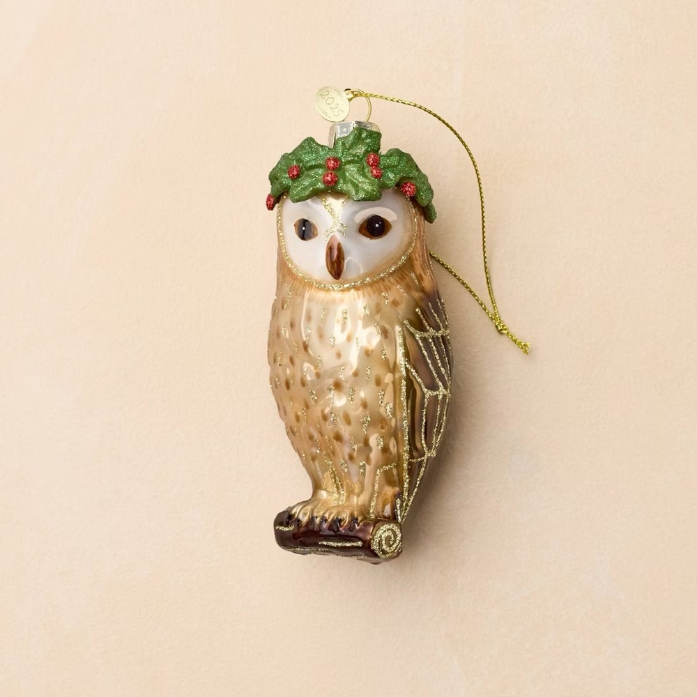 Glass Owl with Laurel Christmas Ornament - John Derian for Target 2025